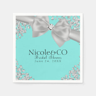 Blaue große weiße Schleife Diamanten Glam Party Serviette