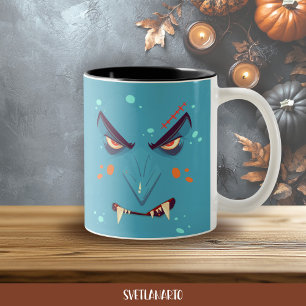 Blaue Grumpy-Vampir-Kaffeetasse Halloween Zweifarbige Tasse