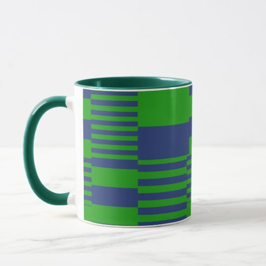 Blaue Grün Patchwork Streifen Design Tasse (Links)