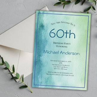 Blaue grüne Aquarell-Einladung zum 60. Geburtstag Einladung