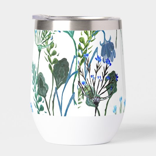 Blaue Grüne Aquarell-Wildblume  (Rechts)