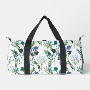 Blaue Grüne Aquarell-Wildblume  Duffle Bag