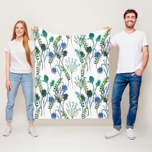 Blaue Grüne Aquarell-Wildblume Fleecedecke (Beispiel)