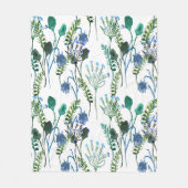 Blaue Grüne Aquarell-Wildblume Fleecedecke (Vorderseite)