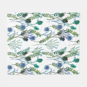 Blaue Grüne Aquarell-Wildblume Fleecedecke (Vorderseite (Horizontal))