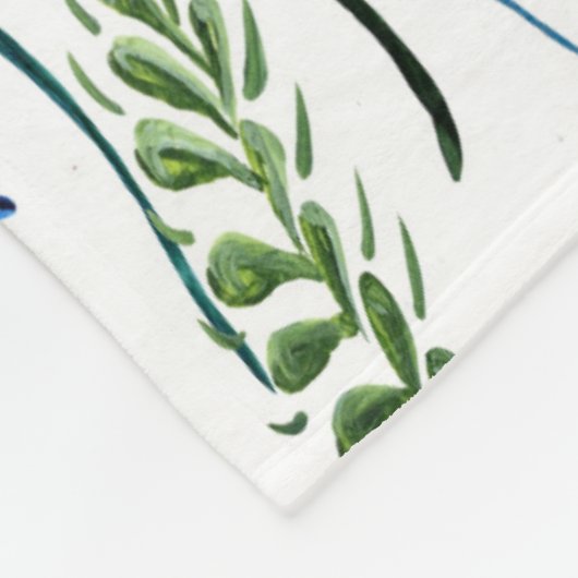 Blaue Grüne Aquarell-Wildblume Fleecedecke (Ecke)