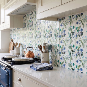 Blaue Grüne Aquarell-Wildblumen-Keramikfliese Fliese