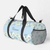 Blaue Grüne Aquarell-Wildblumen-Monogramm Duffle Bag (Rechte Ecke)