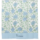 Blaue grüne Aquarell-Wildblumen-Monogramm Duschvorhang (Vorderseite)