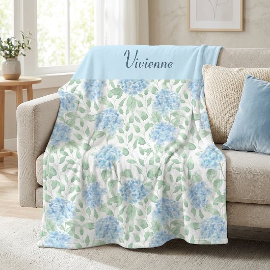 Blaue Grüne Aquarell-Wildblumen-Name Fleecedecke