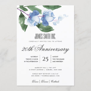 BLAUE GRÜNE AQUARELLBLUMEN FÜR UNTERNEHMENSFEIER EINLADUNG
