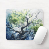 Blaue Grüne Bäume Abstrakt Mousepad (Mit Mouse)