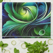 Blaue grüne Blätter abstrakt Geschirrtuch (Gefaltet)