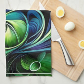 Blaue grüne Blätter abstrakt Geschirrtuch (Viertel Falte)