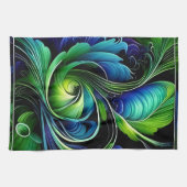 Blaue grüne Blätter abstrakt Geschirrtuch (Horizontal)