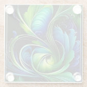 Blaue grüne Blätter abstrakt Glasuntersetzer (Rückseite)