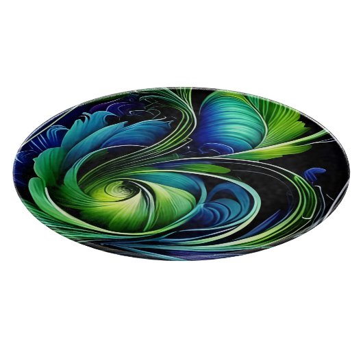 Blaue grüne Blätter abstrakt Schneidebrett (Ecke)