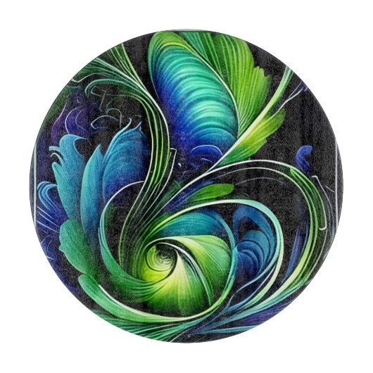 Blaue grüne Blätter abstrakt Schneidebrett (Vorderseite)