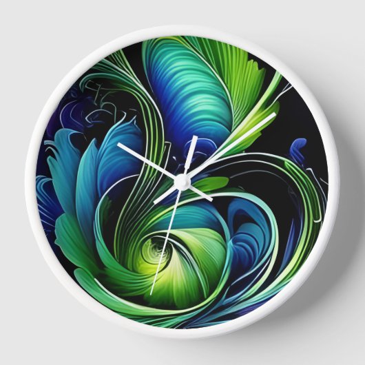 Blaue grüne Blätter abstrakt Uhr (Vorderseite)