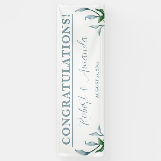 Blaue grüne Blätter Hochzeitsempfang Banner (Vertikal)