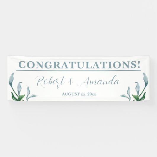 Blaue grüne Blätter Hochzeitsempfang Banner (Horizontal)