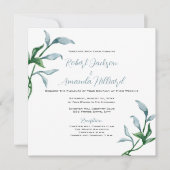 Blaue grüne Blätter Hochzeitsfeiern Einladung (Vorderseite)