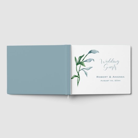 Blaue grüne Blätter Hochzeitsfeiern Gästebuch (Voll)