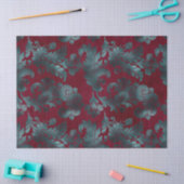 Blaue grüne Blume auf Weinroter Decoupage Seidenpapier (Basteln)