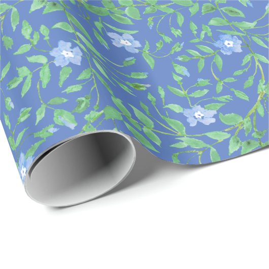 Blaue grüne Blumenmuster Muster im Landstil Geschenkpapier (Rolleneckpunkt)