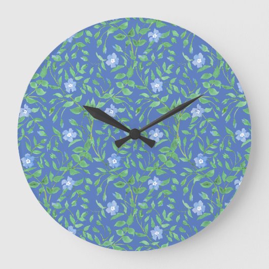 Blaue grüne Blumenmuster Muster im Landstil Große Wanduhr (Vorderseite)