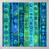 Blaue grüne Boho-Streifen-Wasserfarben-Wandkunst Poster (Vorne)