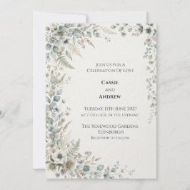 Blaue grüne botanische Hochzeitseinladung Einladung