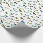 Blaue, grüne, braune Vögel zum Geburtstag Geschenkpapier (Ecke)