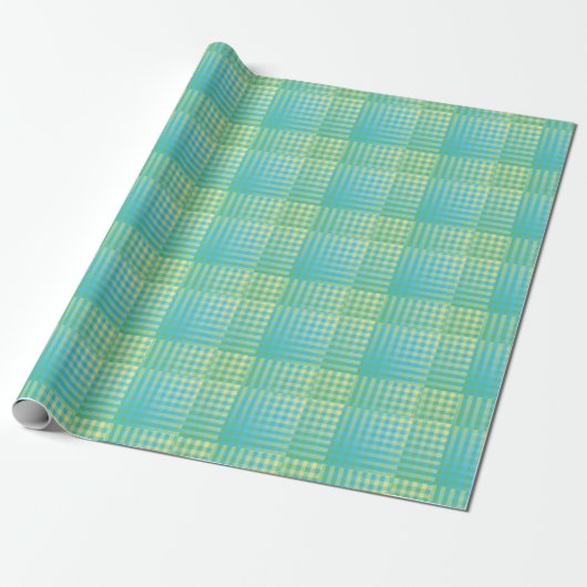 Blaue grüne Checker Abstract Muster Geschenkpapier (Ungerollt)