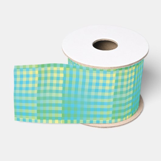 Blaue grüne Checker Abstract Muster Ripsband (Spule)
