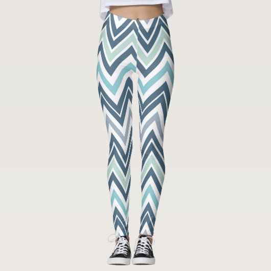 Blaue/grüne Chervron Leggings (Vorderseite)