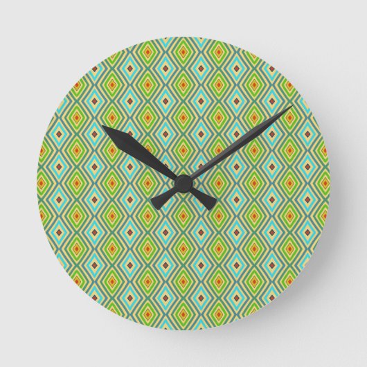 Blaue Grüne Coole Töne Diamantmuster Runde Wanduhr (Vorderseite)