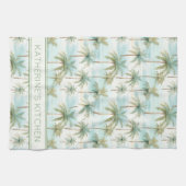 Blaue grüne Creme tropischer Palmenbaum Personalis Geschirrtuch (Horizontal)