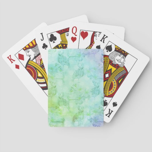 Blaue Grüne Flamingos und Hibiskus Spielkarten (Rückseite)