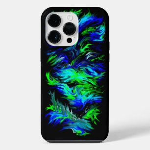 Blaue Grüne Flammen im Regenbogenstil iPhone 14 Pro Max Hülle
