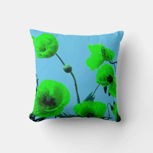 Blaue grüne Flora Wasserfarbe Mohnfarben Blume Ein Kissen