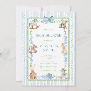 Blaue Grüne Florale Babyparty fürs Kinderzimmer Einladung