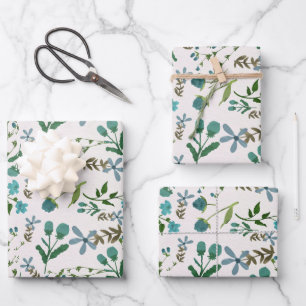 Blaue Grüne Florale Blumen Geschenk für Sie Aquare Geschenkpapier Set