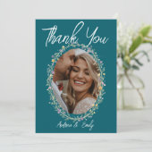 Blaue grüne florale Hochzeit Danke Karte (Stehend Vorderseite)