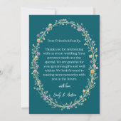 Blaue grüne florale Hochzeit Danke Karte (Rückseite)