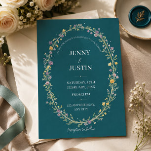 Blaue Grüne Florale Hochzeit  Einladung