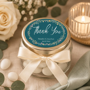 Blaue Grüne Florale Hochzeit Ovaler Aufkleber