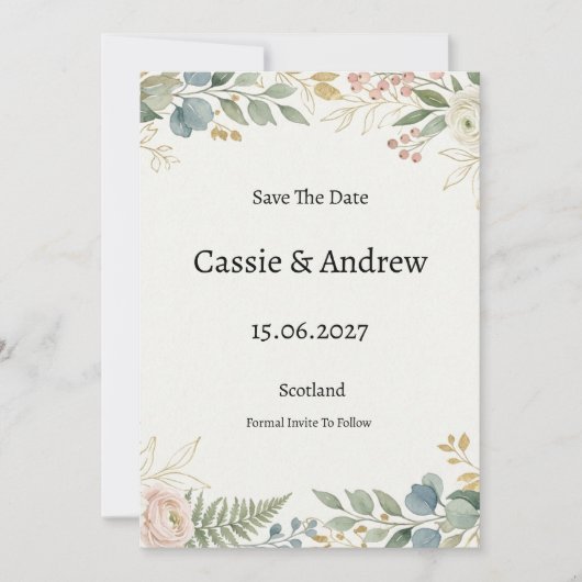Blaue Grüne Florale Hochzeit Save The Date (Vorderseite)