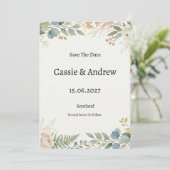 Blaue Grüne Florale Hochzeit Save The Date (Stehend Vorderseite)