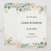 Blaue Grüne Florale Hochzeit Save The Date (Vorne/Hinten)